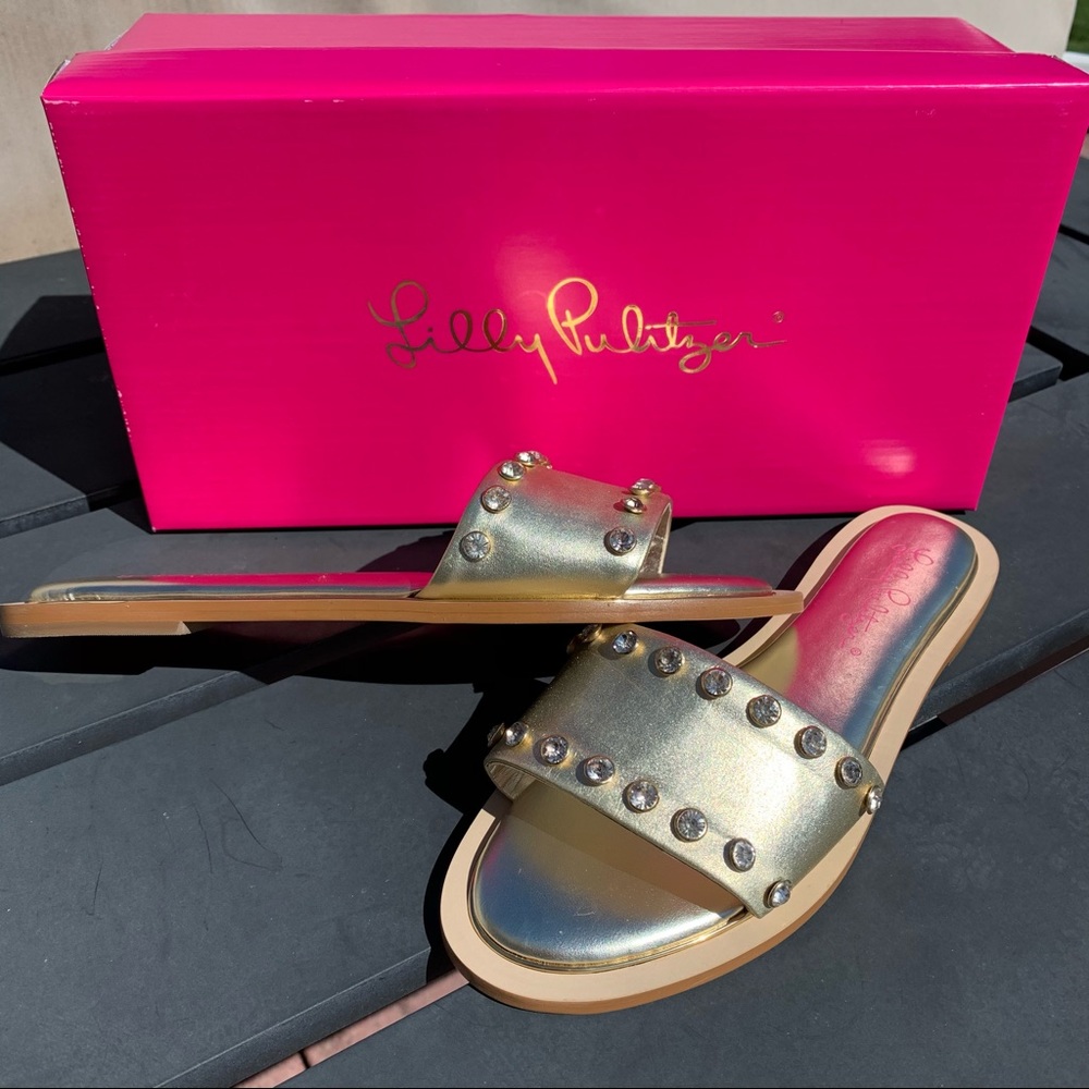 NIB Lilly Pulitzer Rachel Slide Gold Metallic